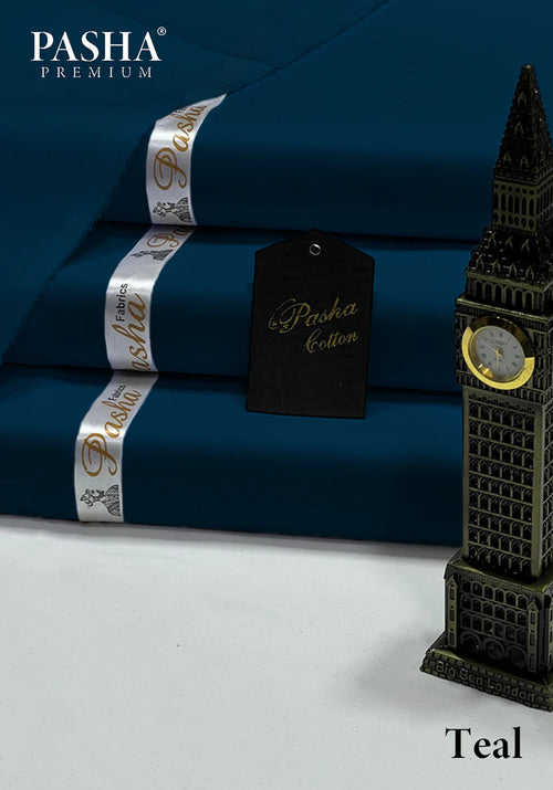 Pasha Premium | 100% Soft Egyptian Cotton | Luxurious Unstitched Fabric (Teal) - 4.5-Meter