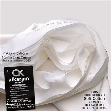 Al-karam Liza Cotton Off White -Unstitched Men's Wear