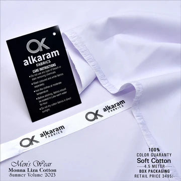 Al-karam Liza Cotton White -Unstitched Men's Wear