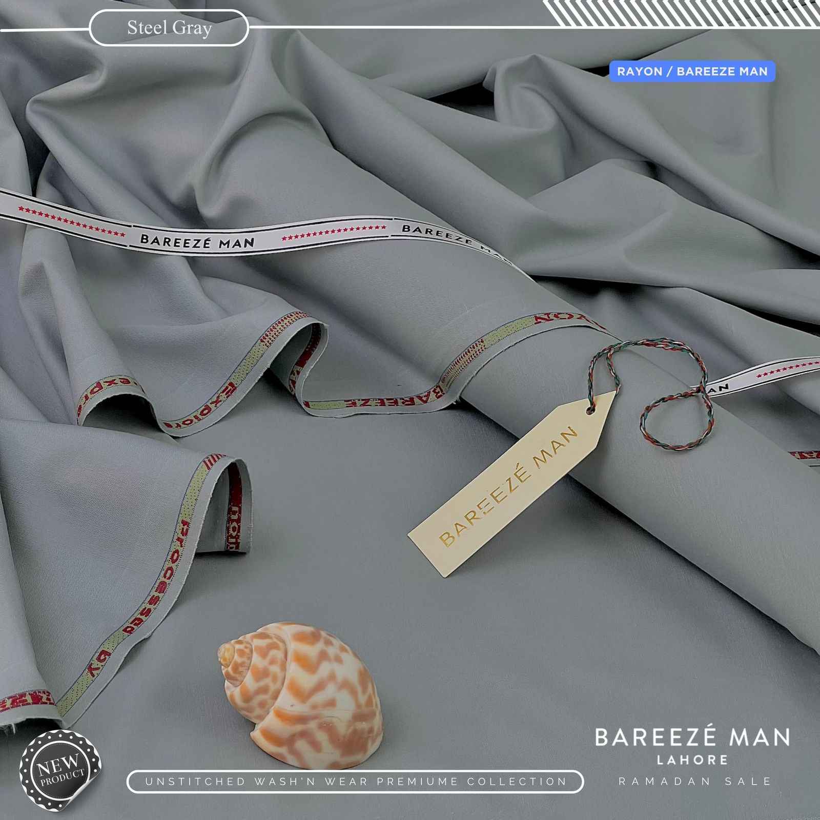 BAREEZE MAN WASH & WEAR UNSTICHED SUIT (STEEL GREY)